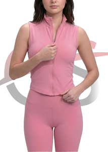 Débardeur court rose sans manches à col montant zippé pour femme, en Spandex et Polyester respirant, coupe classique, couleur unie, idéal pour le yoga et les activités sportives - Product Image 6