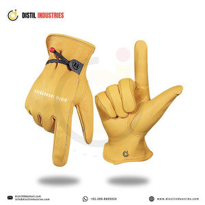 Guantes de trabajo de cuero para hombre, guantes de piel de vaca amarilla, resistentes, de seguridad, para conductor, soldador, mecánico, elásticos. - Product Image 2