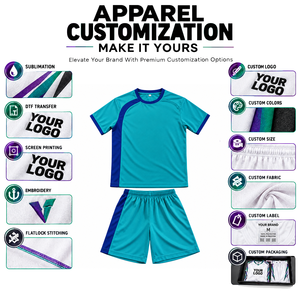 Tenue de football sublimée bleu turquoise à blocs de couleur, 100 % polyester, anti-humidité, manches courtes, coupe classique pour homme - Product Image 5