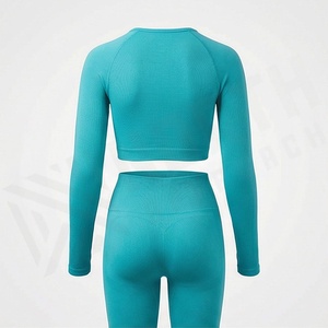 Ensemble de yoga sans couture extensible et respirant pour femmes, vêtements de sport, tenue de fitness, équipement de sport, vente en gros, logo personnalisé - Product Image 2