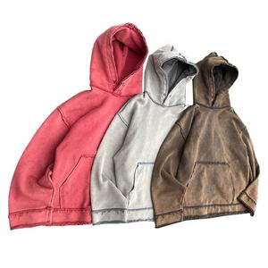 เสื้อฮู้ดผ้าฟินช์ผ้าเกล็ดปลาขนาดใหญ่ผ้าฟริตเทอร์รี่เฮฟวีเวตสไตล์วินเทจใช้ซักได้ตามต้องการ - Product Image 4