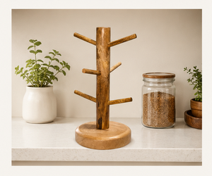 Space-Saving Wooden Coffee Mug Tree <b>Stand</b> For Kitchen Countertop Heavy Duty <b>Tea</b> Cup Rack & Mug Hanger Organizer Natural Wood - Product Image 2