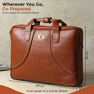WRIZA Sac pour ordinateur portable en cuir véritable pour homme, sacoche de bureau, bandoulière réglable, couleur beige. - Product Image 2