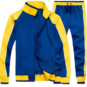Ensemble de survêtement unisexe bleu et jaune à blocs de couleur, veste zippée à manches longues et pantalon de jogging, tenue de sport décontractée pour adulte, automne - Product Image 1