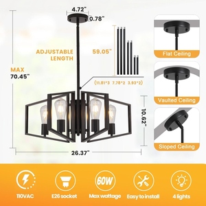 Wholesale Industrial Geometric Chandelier Bulk Matte Black Pendant Light Factory Price <b>Retro</b> Edison Bulb Hanging Lamp - Product Image 5