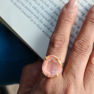 Natural Geode Druzy Brass Gold Plated Prong Setting Double Layer <b>Adjustable</b> <b>Ring</b> Daily Wear <b>Ring</b> for Her - Product Image 3