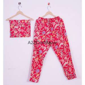 Conjunto de Pijama de Algodón con Cintura Elástica para Mujer, Estampado Floral Hecho a Mano, Estilo Camisa Holgada, Talla XL, Ropa de Baño de Primavera para Adultos - Product Image 2