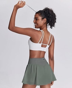 Women White V-Neck <b>Spaghetti</b> <b>Strap</b> Crop Top With Green Pleated Skirt Pickleball Apparel Moisture Wicking Fitted Sport Set - Product Image 5