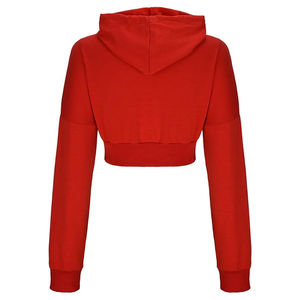 Sweat-shirt à capuche court pour femme de qualité supérieure avec empiècements confortables à manches longues, couleur bordeaux, à prix abordable - Product Image 2