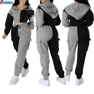 Top Quality Hot Selling Women Reversible Color Blocking Hooded Tracksuit Full Sleeve Cargo Joggers Loose Fit Elastic Waist 2Pcs - Product Image 6