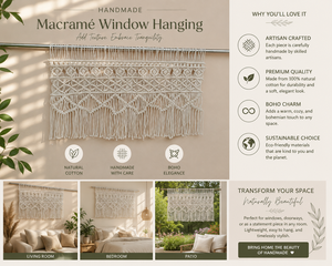 Tapiz de Macramé Bohemio, Decoración de Pared de Cuerda de Algodón con Flecos Geométricos, Lavable, para Sala de Estar, Dormitorio, Bodas y Cumpleaños - Product Image 3