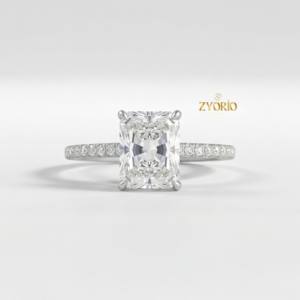 Anillo de compromiso de lujo con corte radiante, engaste catedral, diamante cultivado en laboratorio, oro macizo, anillo de boda, moderno, inspirado en la naturaleza, para fiesta - Product Image 3