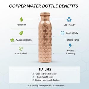 Eco Friendly Pure Copper Water Bottle 1L <b>Extra</b> <b>Large</b> Leak Resistant Copper Vessel for Drinking Water Health Care Kitchen Office - Product Image 2