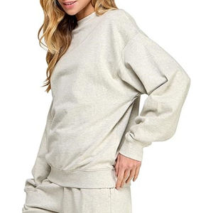 Pakistan Manufacturer <b>Mock</b> <b>Neck</b> Sweatshirts Drop Shoulder <b>Top</b> Quality Breathable 100% Cotton Casual Wear Sweatshirts For Women - Product Image 3