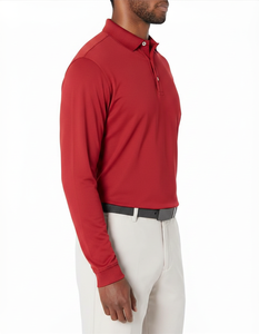 Chemises de golf pour hommes de qualité supérieure, en tricot uni, à manches longues, séchage rapide, extensibles, polyester/coton, décontractées, pour le travail, vente en gros - Product Image 3