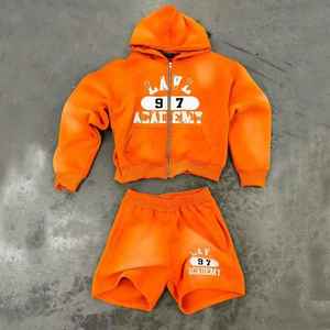 Autumn Full <b>Zip</b> up Hoodie and <b>Short</b> Set Summer Tracksuits Custom Logo Puff Print Sweat suit Hoodies and <b>Shorts</b> Set Men - Product Image 2