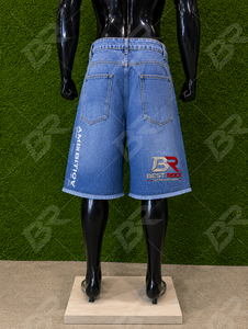 Pantalones Cortos de Mezclilla para Hombre, Tejido de Lona Sólida, Lavado Medio, Transpirables, de Algodón, Estilo Casual Urbano, Cintura Alta, Botones, Dobladillo Deshilachado, Logotipo Personalizado - Product Image 2