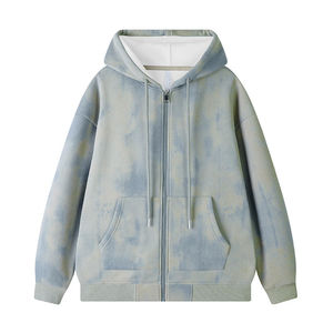 Sudadera con capucha oversize vintage con cremallera y lavado ácido para hombre, estilo streetwear, con hombros caídos, forro polar, bolsillos canguro y efecto tie-dye - Product Image 1