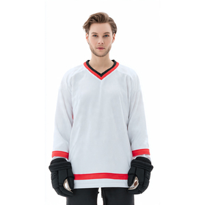 Maillot de hockey sur glace personnalisé pour homme, col en V, avec rayures sur les manches - Product Image 5