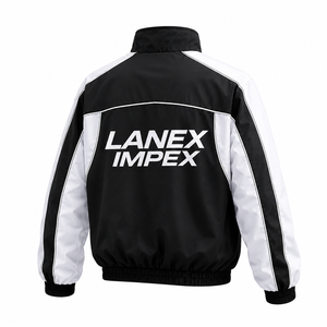 Custom Men's Track Jacket Black White Contrast Panel Full Zip Sports Windbreaker Lightweight Training Running Jacket OEM ODM - Product Image 3