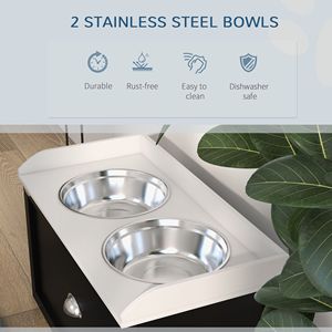 2 Ciotole Rialzate per Cani di Taglia Grande, Bianche e Nere, Stazione di Alimentazione per Animali Domestici con Contenitore, Set di Ciotole per Cani con Tappetino - Product Image 6