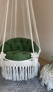 <b>Macrame</b> Hanging Chair, <b>Macrame</b> Porch rocking swing, Hammock Chair, <b>Macrame</b> Round Swing, Hanging Cotton <b>Macrame</b> Hammock Chair - Product Image 2