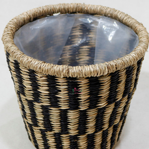 Panier de rangement en jonc de mer noir et naturel tressé avec doublure intérieure amovible, poubelle multifonctionnelle, décoration intérieure - Product Image 5