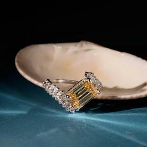 Yellow Emerald Cut Moissanite <b>Cocktail</b> <b>Ring</b> 18K <b>Gold</b> Pave Setting Women's Luxury Engagement Jewelry moissanite <b>ring</b> Lab diamond - Product Image 1