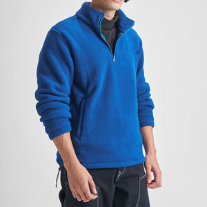 Men's Blue Fleece <b>Quarter</b>-<b>Zip</b> Pullover <b>Sweater</b> Regular Sleeve Solid Color Anti-Pilling Knitted Autumn Wear - Product Image 1