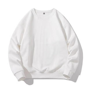 Sweat-shirt blanc à col rond pour femme, 100% coton, tricoté, couleur unie, respirant, longueur normale, à porter en automne - Product Image 1