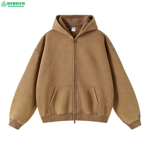 Sweat-shirts à capuche thermiques personnalisés avec fermeture éclair, 420 GSM, coupe classique, ourlet brut, broderies, fermeture éclair, 100% coton molletonné/éponge française - Product Image 2