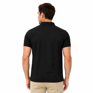 Camisa de Golf de Punto Negra para Hombre, Manga Corta, Transpirable, Corte Regular, Diseño con Botones, Color Sólido, Bolsillo, Estilo Casual Elegante - Product Image 2