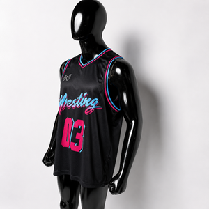 Maillot de basket-ball et de lutte unisexe noir, rose, bleu dégradé, col en V, sans manches, en maille, imprimé par sublimation, coupe classique pour adulte - Product Image 5