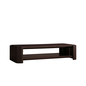 Modern Teak Coffee <b>Table</b> Contemporary Design with Carved Legs Rectangular Dark <b>Brown</b> Center <b>Table</b> Open Storage Shelf - Product Image 1