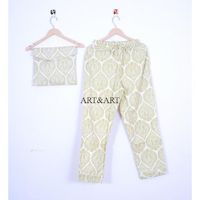 Conjunto de Bata de Algodón y Fibra de Bambú Estampada para Mujer, Manga Larga, Cuello en V, Patrón Geométrico, Suave, Informal, Ropa de Dormir de Longitud Completa, Talle Medio