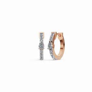 Pendientes de Aro con Diamantes Pavé de Diseño Único, Corte Redondo y en Forma de Pera, en Oro Rosa de 18K, para Mujer - Product Image 1