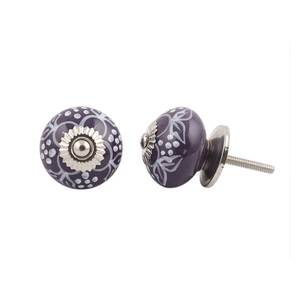 Perillas de cerámica hechas a mano al por mayor, pomo de armario redondo con flores blancas y moradas, tiradores de puerta, fabricante de herrajes, tiradores de cajón, lote a granel - Product Image 1