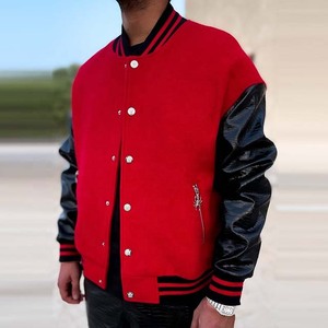 <b>Red</b> Wool Body Black Sleeve Hooded Reversible Waterproof Varsity Jacket Unisex Breathable Winter Baseball - Product Image 5