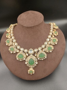 Ensemble collier et boucles d'oreilles Amaira Jewels SM-921, pendentif classique de haute qualité, pierre Polki, argent 925 plaqué or, bijoux de mariage pour femmes - Product Image 2