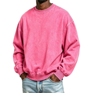 Sudadera de cuello redondo extragrande para hombre, lavado ácido, rosa liso, manga larga, estilo raglán, casual, sin forro, precio de fábrica 2026, OEM ODM - Product Image 1