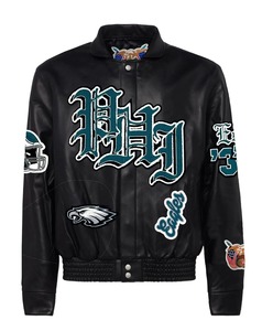 Veste coupe-vent écologique en cuir pleine fleur style Old English Streetwear pour Philadelphie, noire - Product Image 1