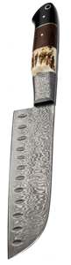 Cuchillo de cocina artesanal de acero damasco ondulado con mango de cuerno de ciervo y nogal, cuchillería de filo afilado - Product Image 5