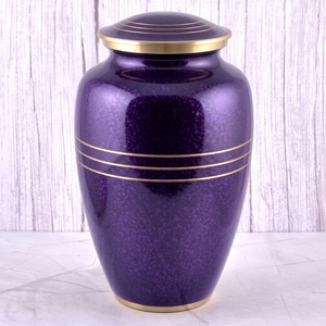 Urna funeraria para adultos de latón con rayas moradas y doradas, superficie brillante, para cenizas humanas, urna conmemorativa. - Product Image 1