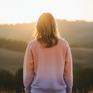 Sweat-shirt oversize imprimé dégradé personnalisé pour femme, couleur pêche coucher de soleil et lavande, col rond, en polaire, style streetwear - Product Image 6