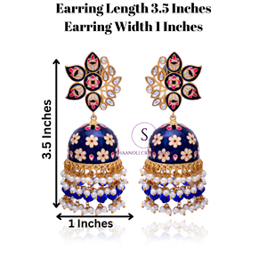 Traditional Hand Crafted Meenakari Kundan <b>Jhumkas</b> <b>Earrings</b> Flower Pattern Work <b>Jhumkas</b> for Wedding Haldi, Mehndi, Sangeet Wear - Product Image 3