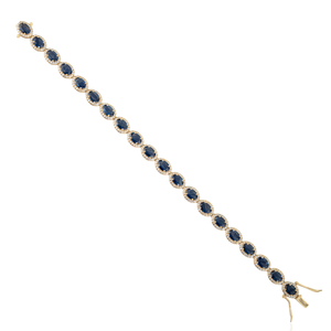 Exclusive Design 10 Ct. Blue Sapphire & Diamond Statement Halo Tennis Bracelet Bridal Wedding 18K Real White <b>Gold</b> Jewelry - Product Image 6