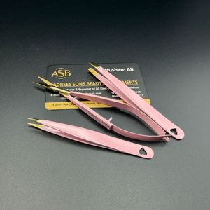 Pinzas para Cejas de Acero Inoxidable de Calidad Profesional, Color Rosa Bebé y Dorado, con Logotipo Personalizado, Punta Inclinada y Forma de Corazón, Tijeras para Cejas con Resorte - Product Image 4