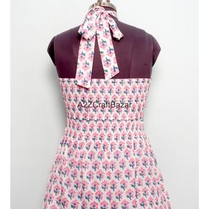 Robe longue trapèze chic en coton 100% indien, faite main, imprimé floral, épaules dénudées, pour soirée d'été – Vente en gros fabricant - Product Image 6