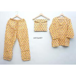 Conjunto de Pijamas de Algodón 100% con Estampado Floral para Mujer, Manga Larga, Cintura Elástica, Secado Rápido, Ropa de Dormir Informal para Primavera/Verano - Product Image 1