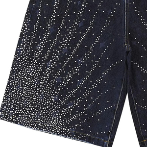 Short en jean décontracté coupe droite personnalisé pour hommes, nouveau style, couleur unie, avec strass, en gros, à vendre - Product Image 4